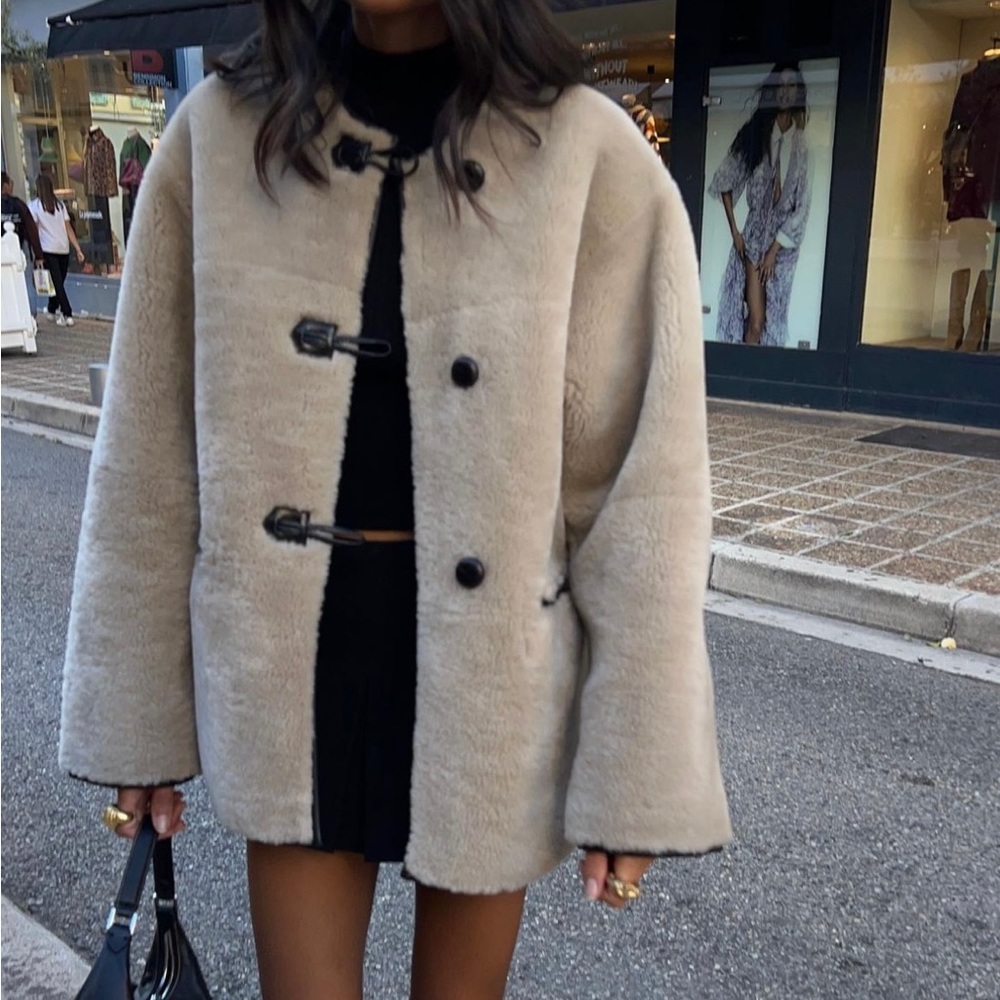 MNG faux leather sherpa shearling blogger favorite coat jacket bomber aviator